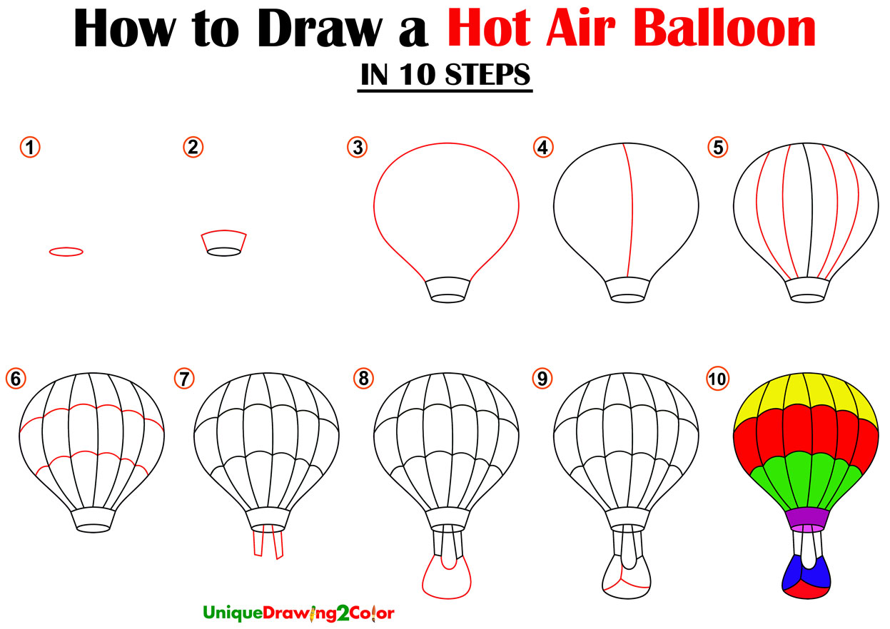 How To Draw A Hot Air Balloon Step By Step Drawing Guides