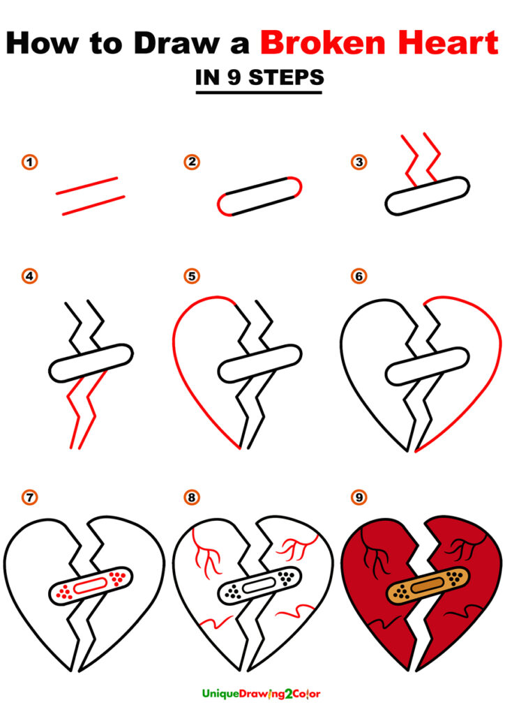 How to Draw a Broken Heart (Step by Step Drawing Guides)