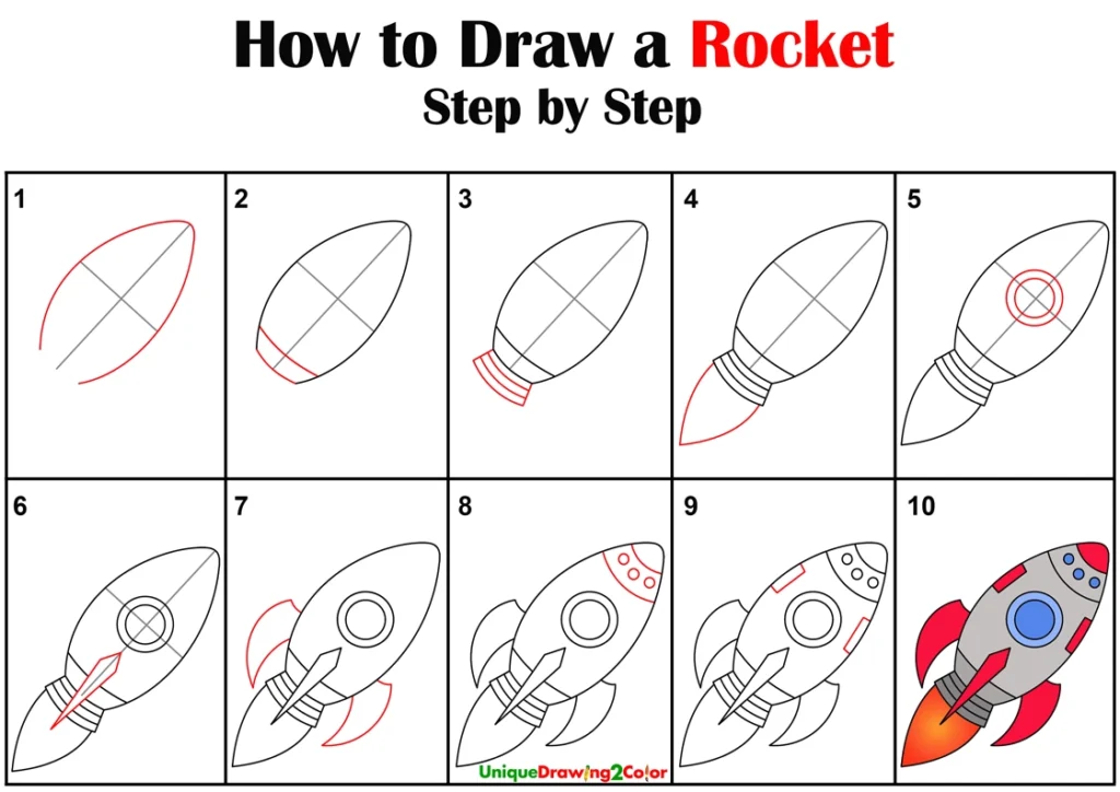 How to Draw a Rocket Step by Step