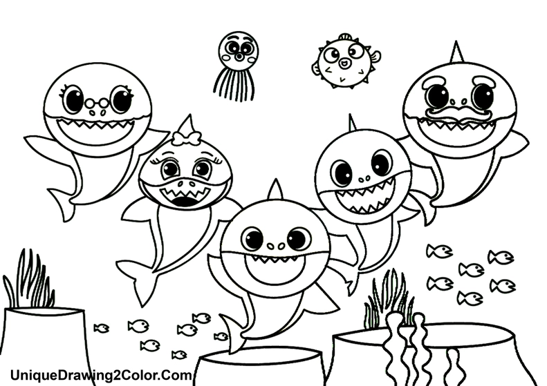 Baby Shark Family Coloring Pages