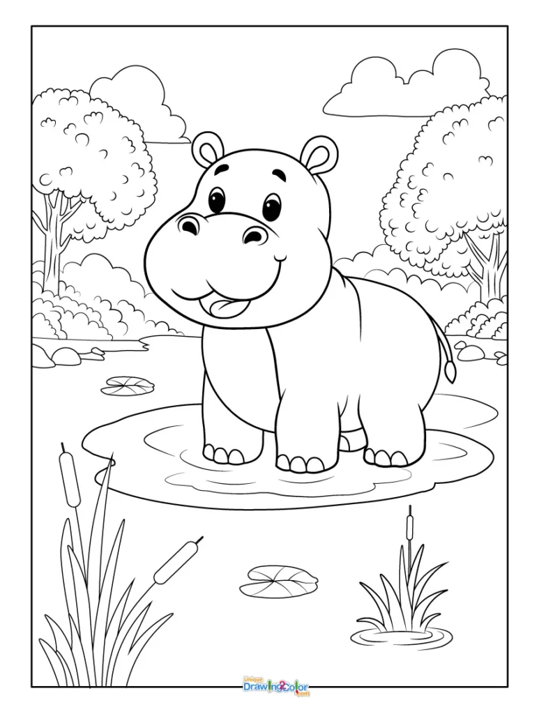 Cute Baby Hippo Coloring Page for kids