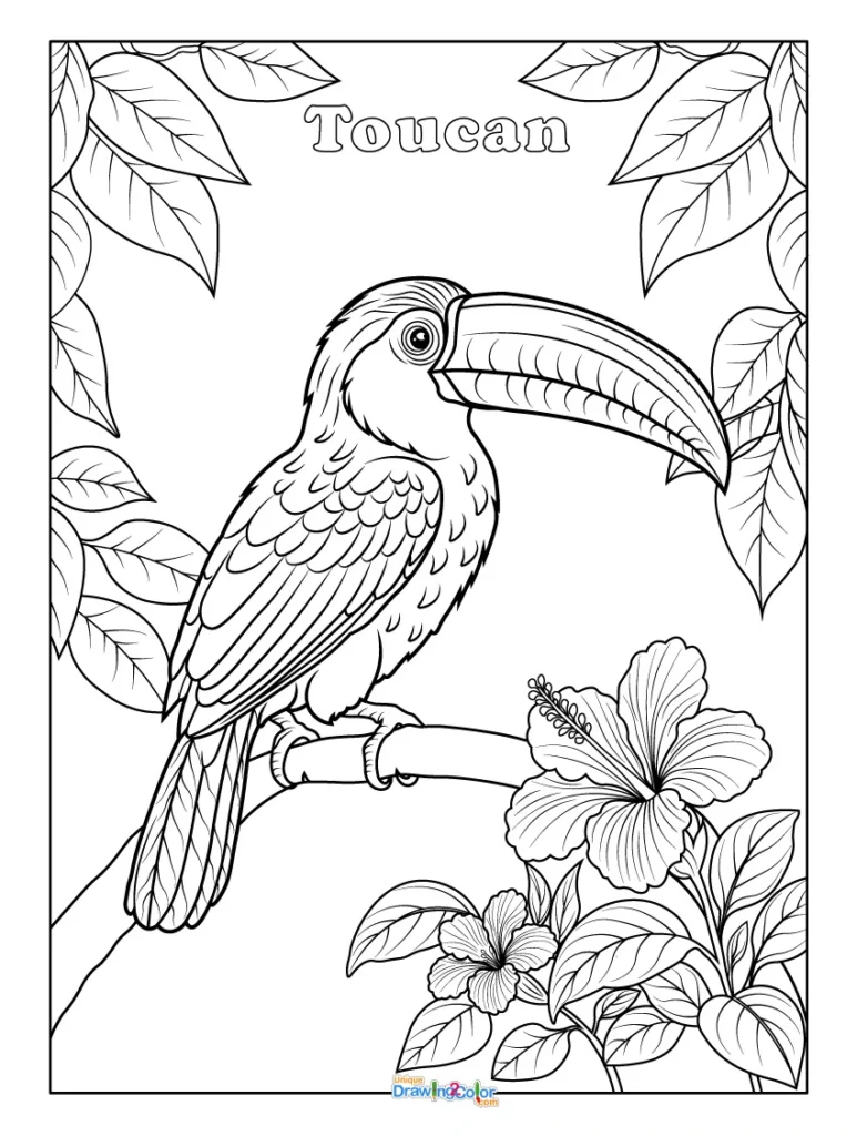 Realistic Toucan Coloring Page