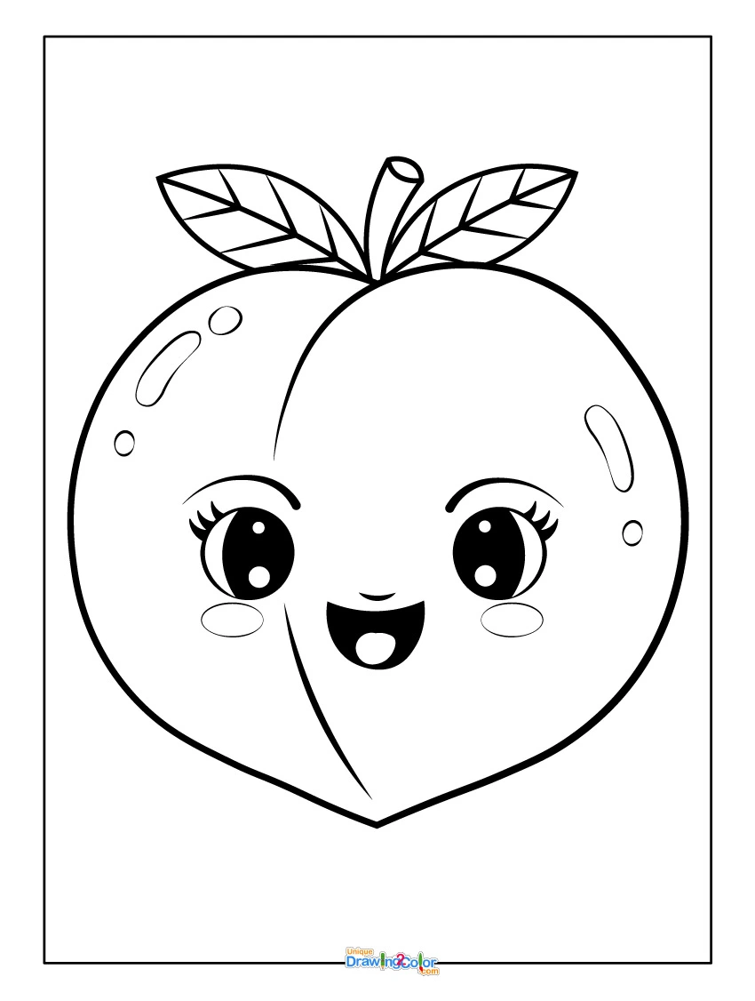 Cute Peach Coloring Sheet with Smiley Face for Children