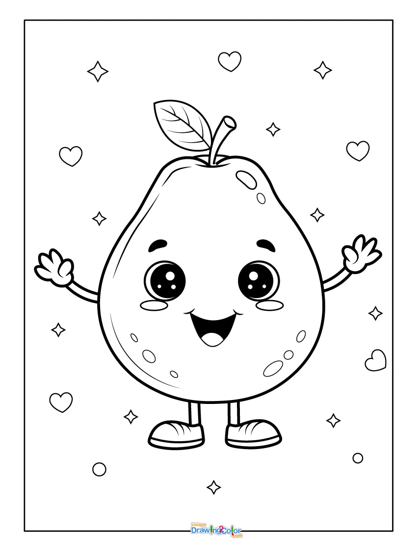 Cute Cartoon Guava Coloring Page for Children